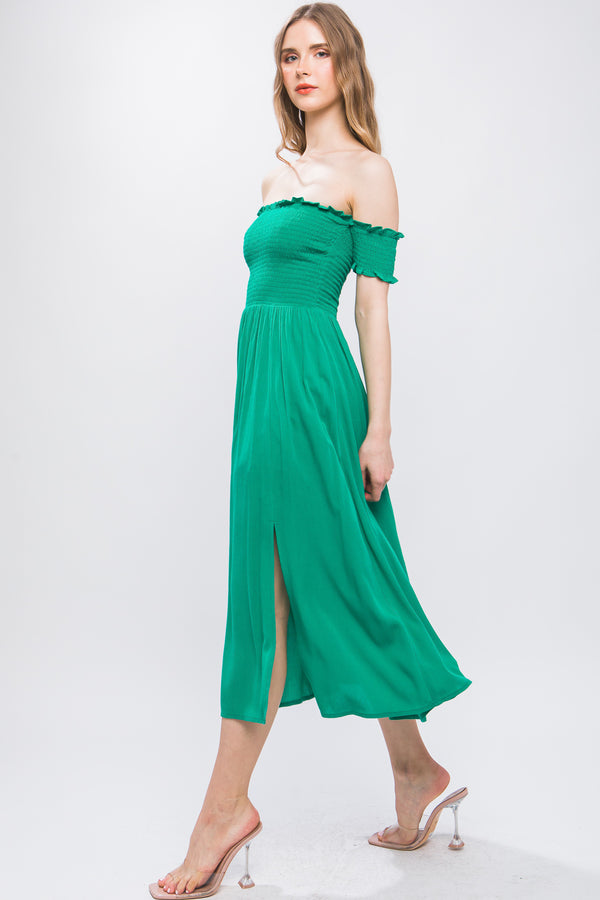 Green Off The Shoulder Flowy Dress Women's Fashion Casual Dresses