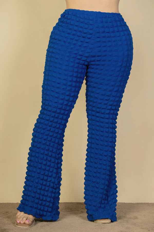 Plus Size Flare Pants Royal Blue Bubble Fabric Women's Bottoms Plus Size Fashion