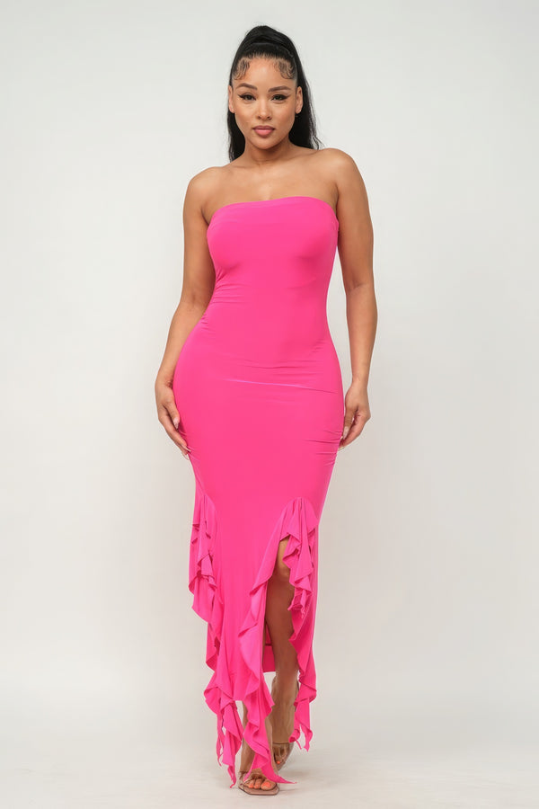 clothes, dresses, pink dress, pink dresses, tight long dress, strapless dress with ruffles, sleeveless dress with ruffles, nice dresses, sexy dress, sexy clothes, summer dress, spring fashion, fashion 2024, fashion 2025, party dress, cocktail dress, dresses for tall women, date outfit ideas, dinner outfit ideas, popular dresses, trending fashion, comfortable dress, classy dresses, ready to wear fashion, kesley boutique 