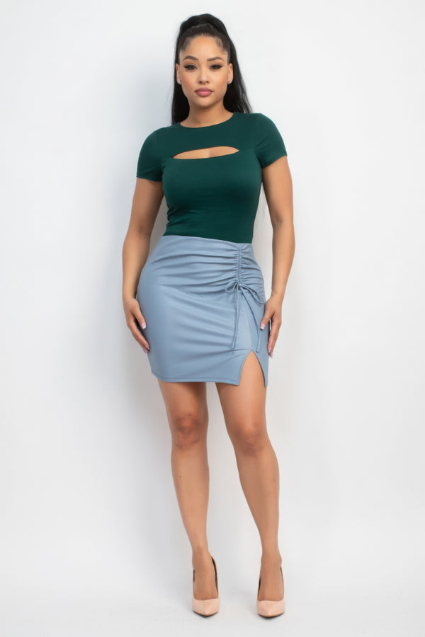 Green Short Sleeve Shirt Women's Fashion Cut-out Double Layer Top
