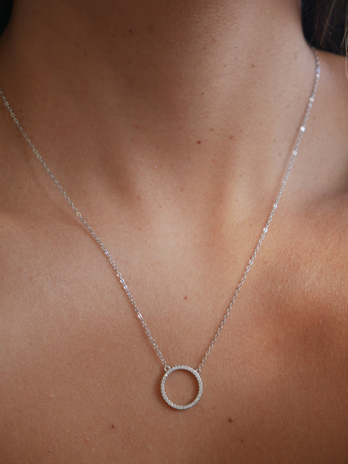 necklaces, silver necklaces, 925 necklaces, sterling silver jewelry, circle necklaces, circle necklace, love necklace, white gold necklaces, diamond necklaces, dianty necklaces, necklace with rhinestones, fine jewelry, affordable jewelry, christmas gifts, anniversary gifts, birthday gifts, jewelry trending on tiktok, nickel free jewelry, hypoallergenic necklaces,  Kesley Boutique