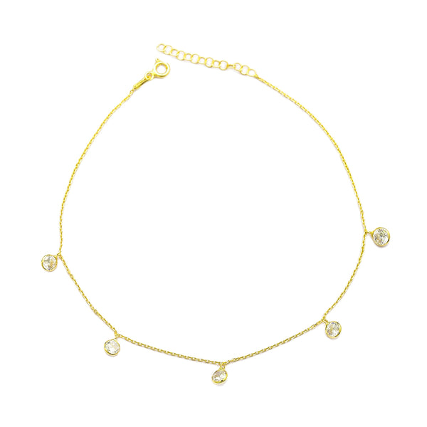 Gold anklet with diamond charms  cubic zirconia zircon .925 sterling silver waterproof anklet for beach weddings and birthdays vacation jewelry that will not turn green, shopping in Brickell, cute jewelry store. Trending jewelry on instagram and reels Kesley Boutique 