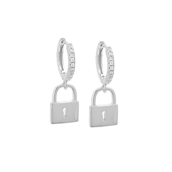 Silver lock earrings. hoop earrings with Lock charm earrings for sensitive ears earrings for kids, earrings for men, popular earrings, christmas gift  