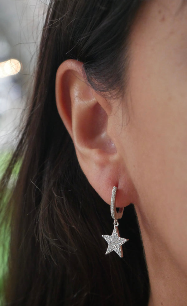 Star charm earrings with diamond cz rhinestone star earrings for sensitive ears star earrings waterproof .925 sterling silver designer earrings popular gift ideas, shopping in Miami, earrings for men earrings for kids, cute earrings, popular earrings earrings for second hole Kesley Boutique shopping in MIami