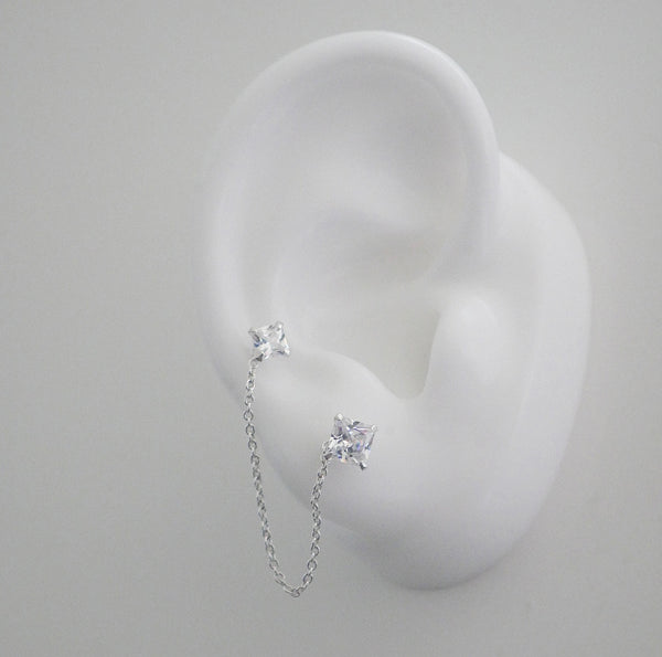 Stud earrings with chain for double pierced ear two holes in one ear earrings with chain earrings for men earrings for women trending single earrings popular jewelry gifts popular earrings for sensitive ears