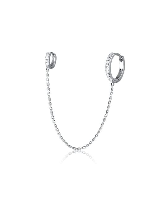 Double hoop earrings for the same ear two hoop earrings with chain with diamond cz .925 sterling silver nice jewelry, nice earrings for gift , earrings for men and women,  earrings for low hanging hole Kesley Boutique 
