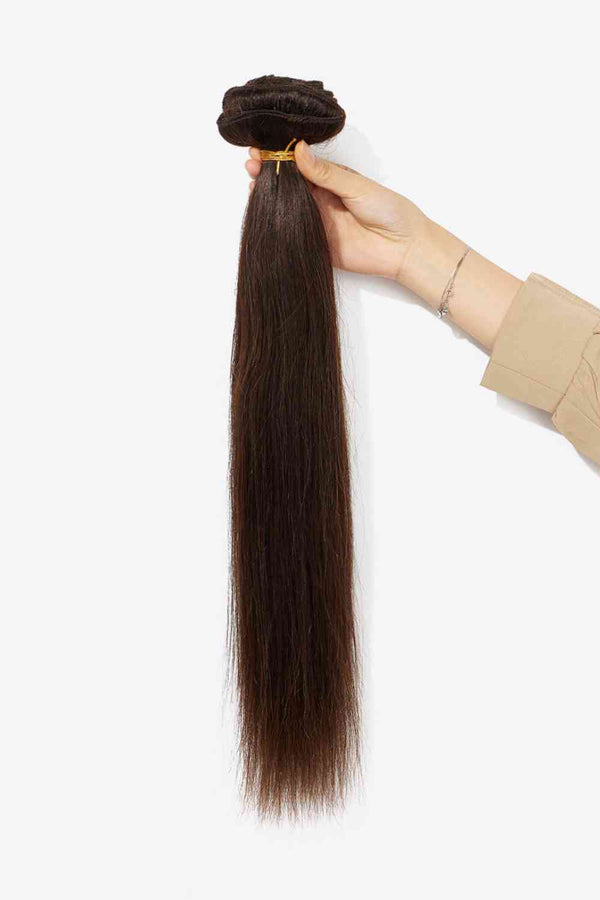 Clip on Hair Extensions Human Hair 18 INCHES LONG HAIR  Straight Hair Dark Brown