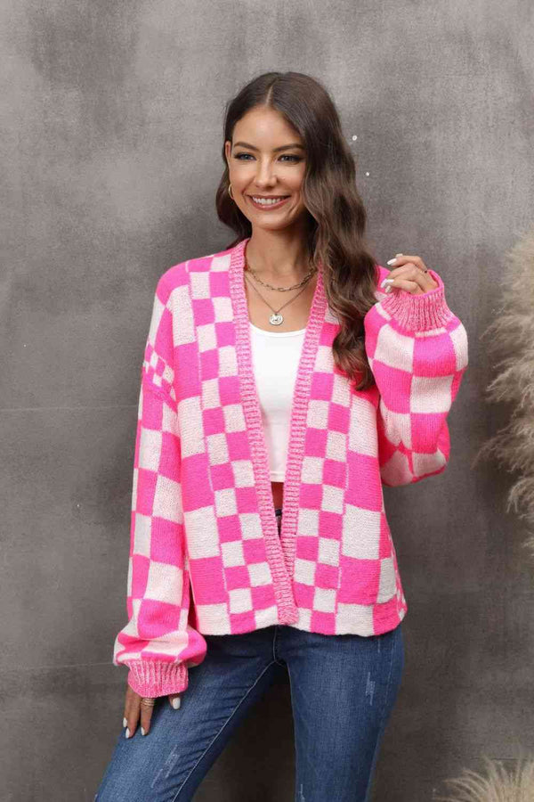 tops, cardigans, sweater, outerwear, checkered cardigan, simple cardigan, cute cardigan, pretty cardigans, pink cardigan