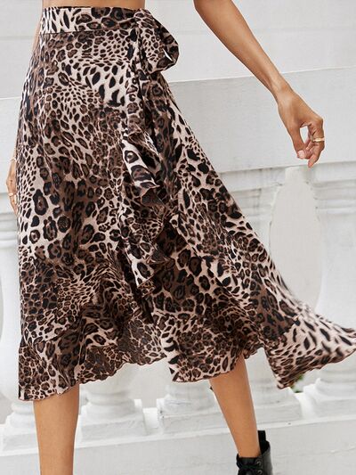 High Low Skirt Tied Ruffled Leopard print cheetah print Midi Skirts