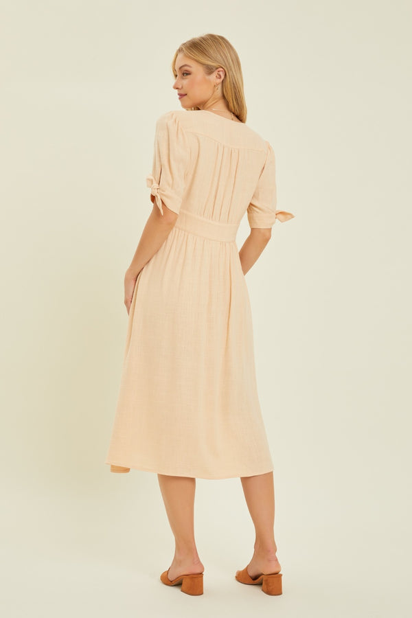 KESLEY Linen V-Neck Button-Down Midi Dress Petite and Plus Size Women’s Fashion Casual Dresses