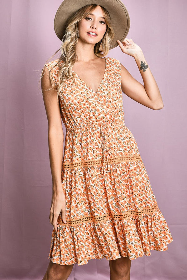 KESLEY Casual Boho Print Floral V-Neck Sleeveless Dress Trending New Women's Fashion