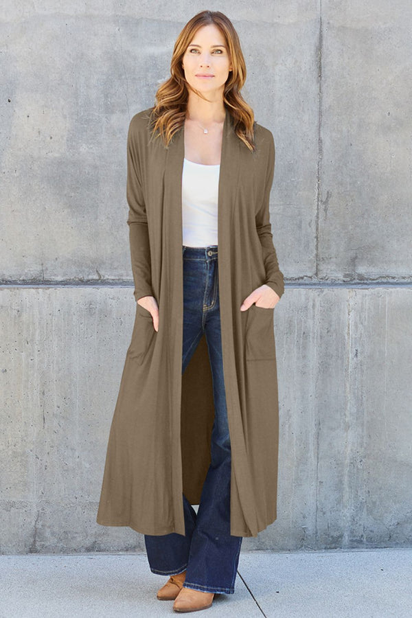 Open Front Sweater Long Sleeve Maxi Cardigan with Pockets Petite and Plus Size Fashion