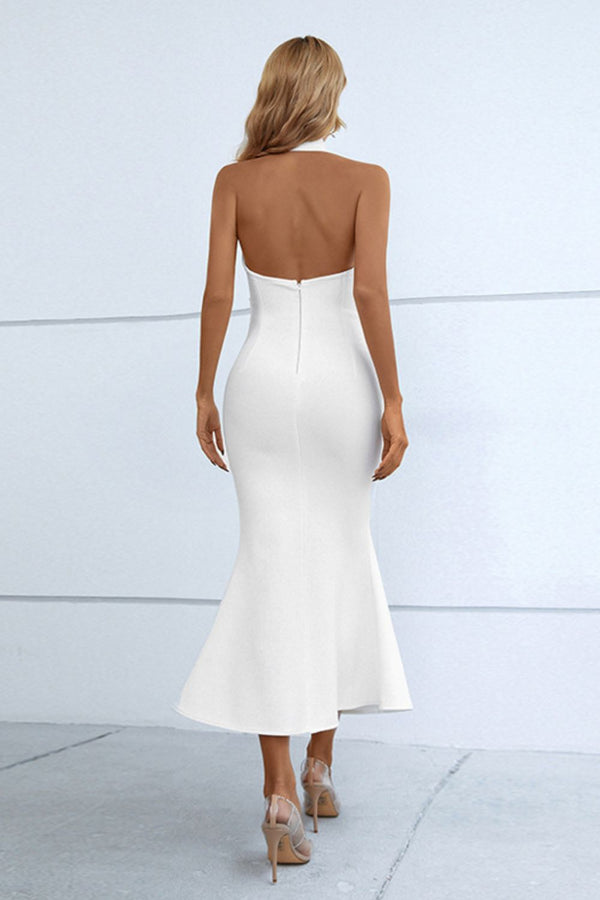 Halter Neck Split Fishtail Bodycon Cutout Midi Dress Sexy party dress for special occasions Evening Dresses