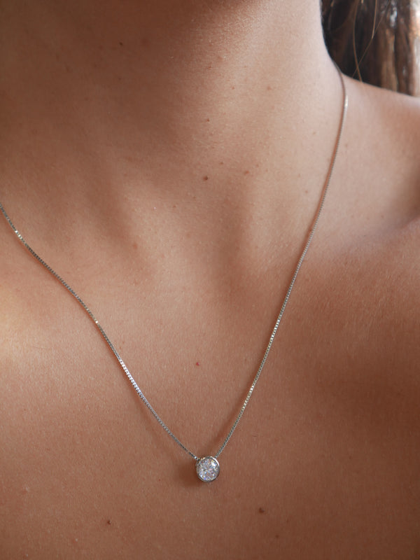Dainty rhinestone necklace, diamond cz bezel, sterling silver, .925 luxury designer dainty necklace, hypoallergenic for sensitive skin