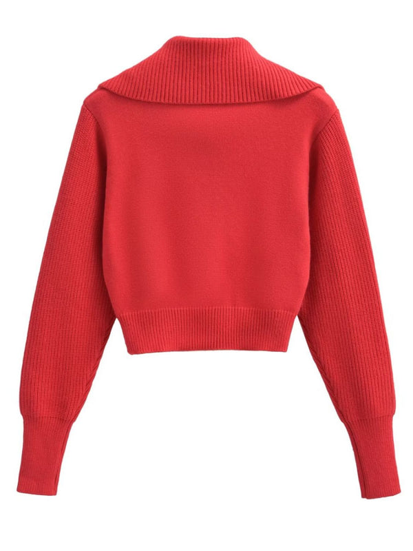 Oversize Collar Sweater Half Zip Up Ribbed Collared Neck Long Sleeve Knit Top Women's Fashion