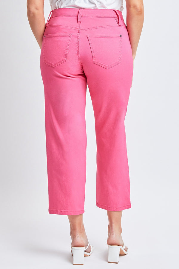 Womens Pink Jeanswear Mid-Rise Hyperstretch Cropped Straight Pants
