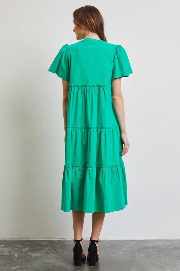 KESLEY Cotton Poplin Ruffled Tiered Midi Dress Petite and Plus Size Women’s Fashion