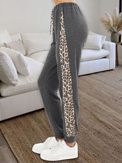Womens  Sweatpants Leopard Elastic Waist Drawstring Pants