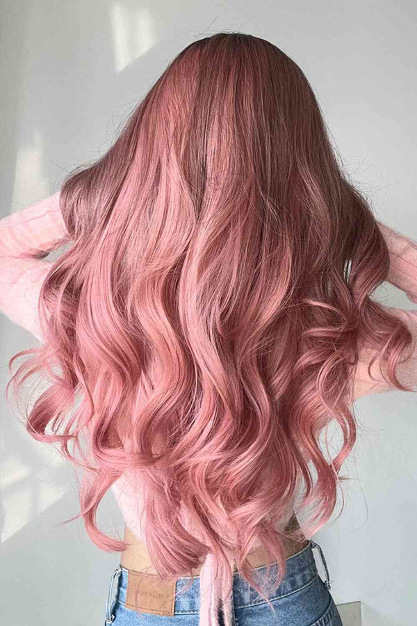 Pink Hair Wig Fashion Wave Synthetic Long Wigs in Pink 26'' inches