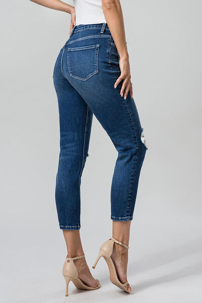 High Waist Ripped Jeans Distressed Washed Cropped Premium Cotton Petite and Plus Size Skinny Jeans