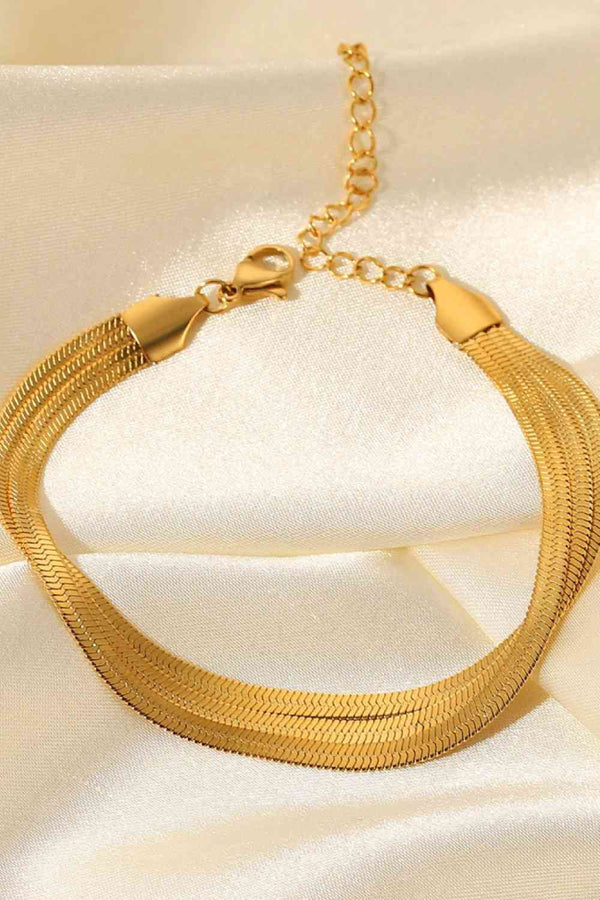 Herringbone Layered Bracelet Triple-Layered Snake Chain Flat Chain 18K Gold Plated Bracelets