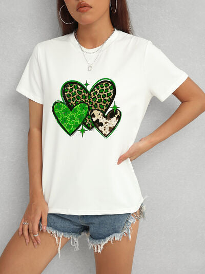 St Patricks Day Shirt Heart Design Round Neck Short Sleeve St Patty's T-Shirt