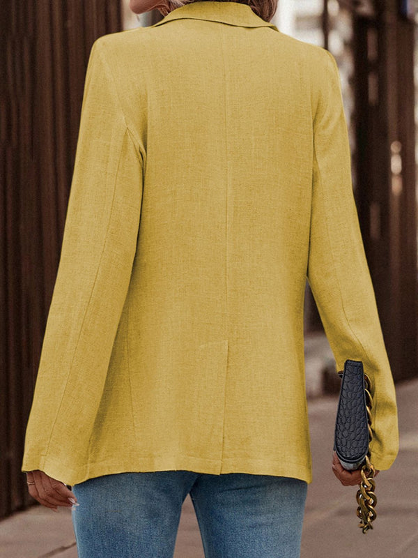 Women's Blazer Single-Button Long Sleeve Yellow Mustard Blazers and Jackets