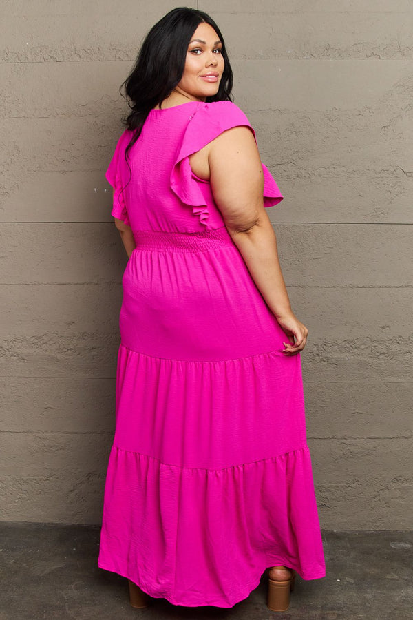 KESLEY Fancy Pink Plus Size Tiered Side Slit Maxi Dress