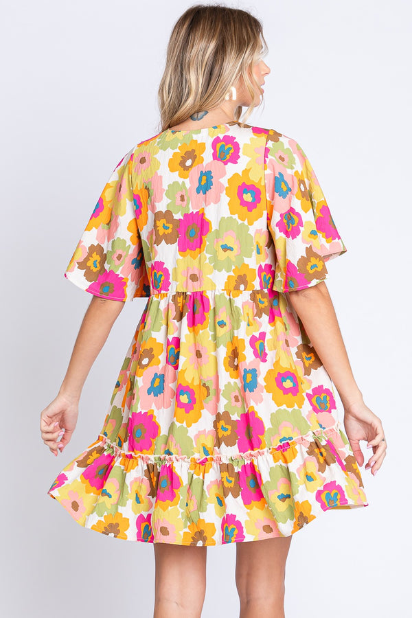 Casual Floral Dress V-Neck Ruffle Trim Mini Dress Petite and Plus Size Dresses and Women's Fashion