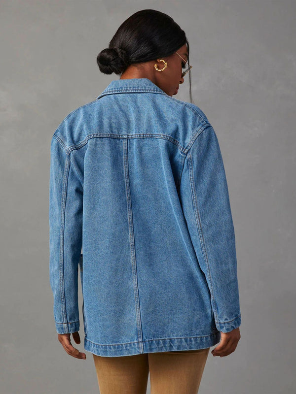 Long Sleeve Denim Jacket Collared Neck Denim Blazer New Women's Fashion
