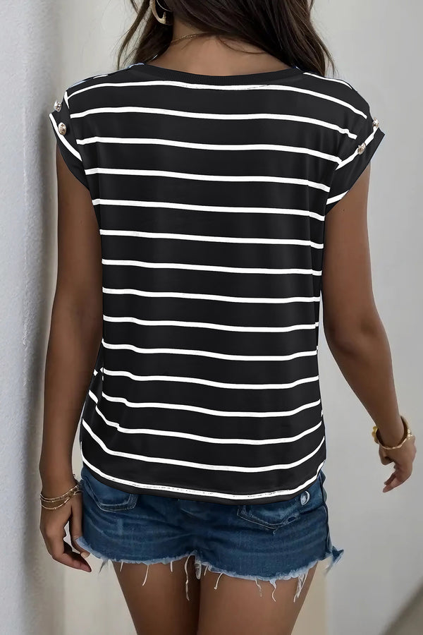 Striped Round Neck T-Shirt New Women's Fashion Casual Short Sleeve Blouse