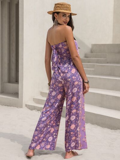 Boho Jumpsuit Sleeveless Tied Printed Tube Wide Leg Pant Romper casual and comfortable fashion