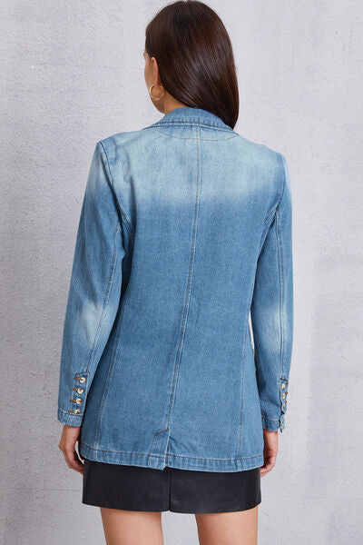 Denim Blazer Womens Lapel Collar Washed Light Denim Jacket Cotton Premium Luxury Fashion