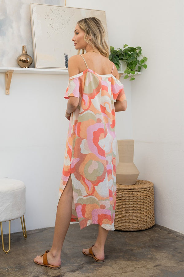 Casual Dress Made in USA Women's Fashion Printed Side Slit Midi Dress Petite and Plus Size Fashion KESLEY