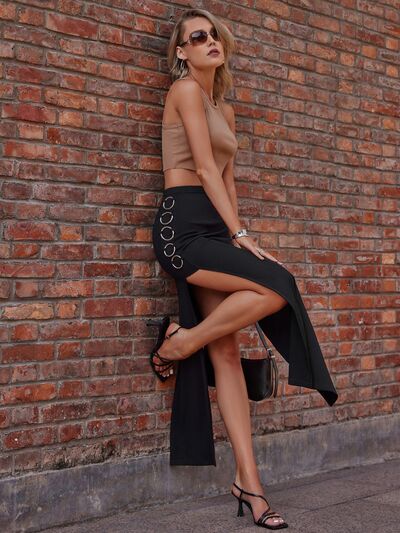 Black High Slit Maxi Skirt New Womens Fashion Sexy Split High Waist Long Skirt