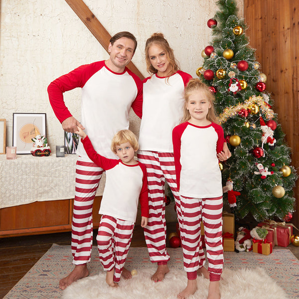 Raglan Sleeve Top and Striped Pants Set (Family Christmas Pajamas)