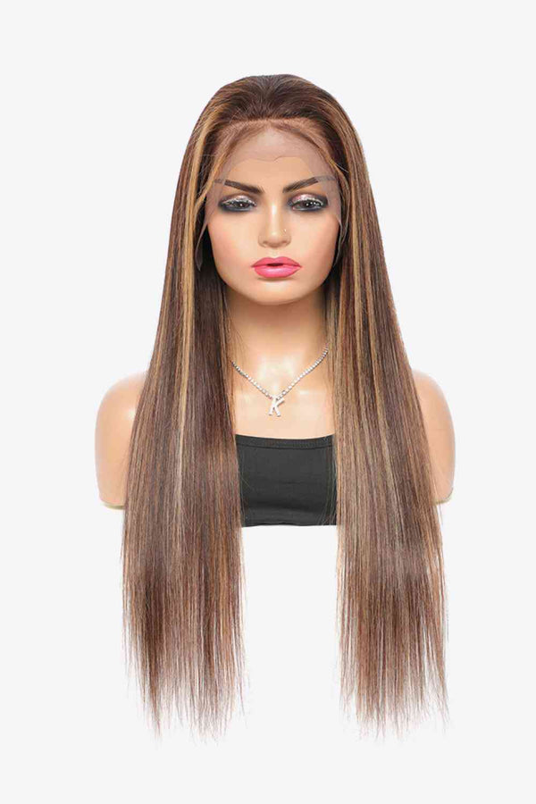 Brown Human Hair Wig, Straight Hair Wig 18" 160g  Highlight Ombre #P4/27 13x4 Lace Front Wigs Human Virgin Hair 150% Density