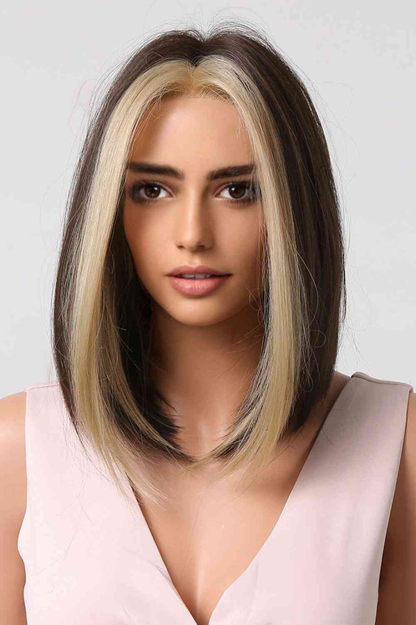 Short Wig, Bob Hair Style Wig, Blonde Bangs, 13*1" Full-Machine Wigs Synthetic Mid-length Straight 9"