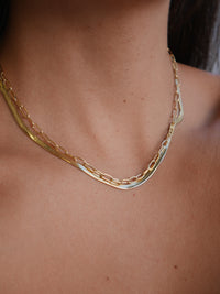 Gold necklaces, herringbone and paperclip necklace, layering necklace ideas, ootd, influencer accessories ideas, stainless steel