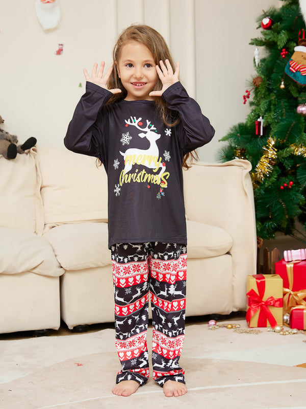 New Christmas Cartoon Elk Letter Round Neck Parent-Child Home Clothes Set Pajamas