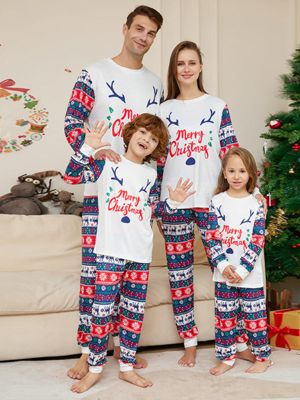 New Christmas Cartoon Letters Home Clothes Deer Antler Print Parent-Child Pajamas Set