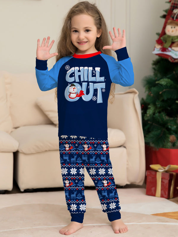 New letter snowflake print Christmas parent-child suit children's holiday long-sleeved home clothes