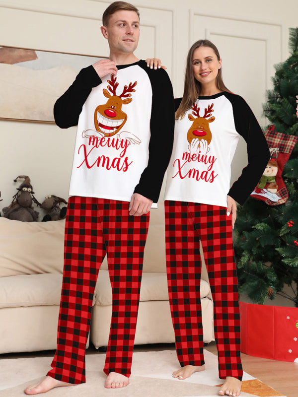New style fawn letter plaid printed home wear pajamas Christmas parent-child set