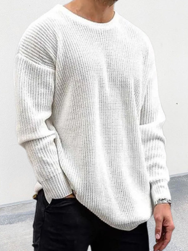Men's new solid color round neck long sleeve pullover sweater