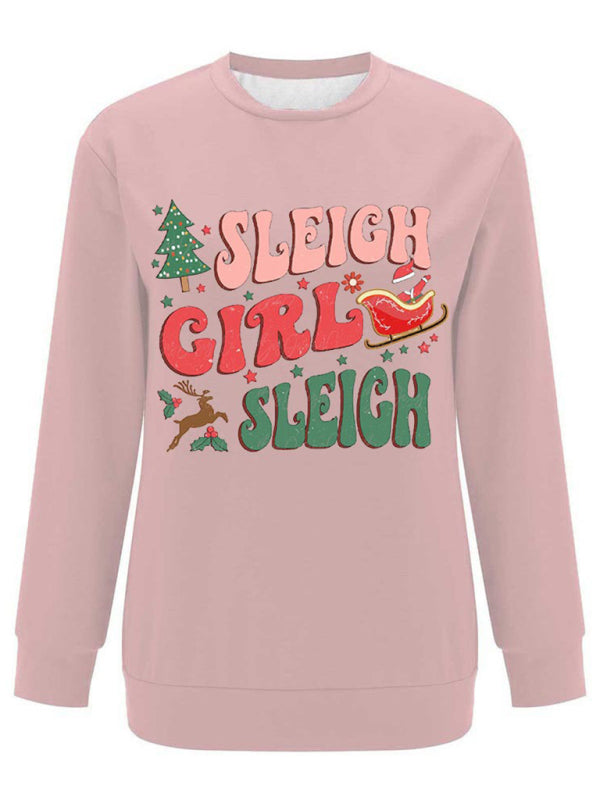 Women's casual Christmas letter autumn and winter new round neck Holiday Christmas sweatshirt