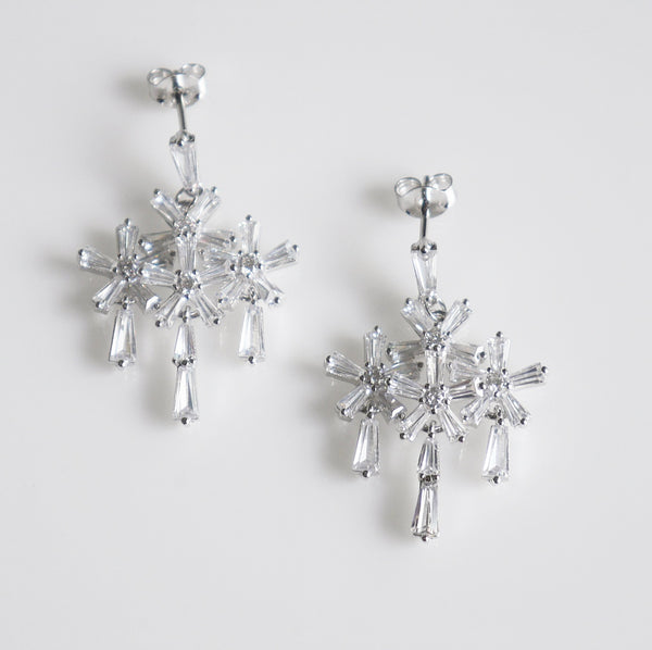 Event Flower Drizzle Diamond CZ Chandelier Waterproof Hypoallergenic Earrings
