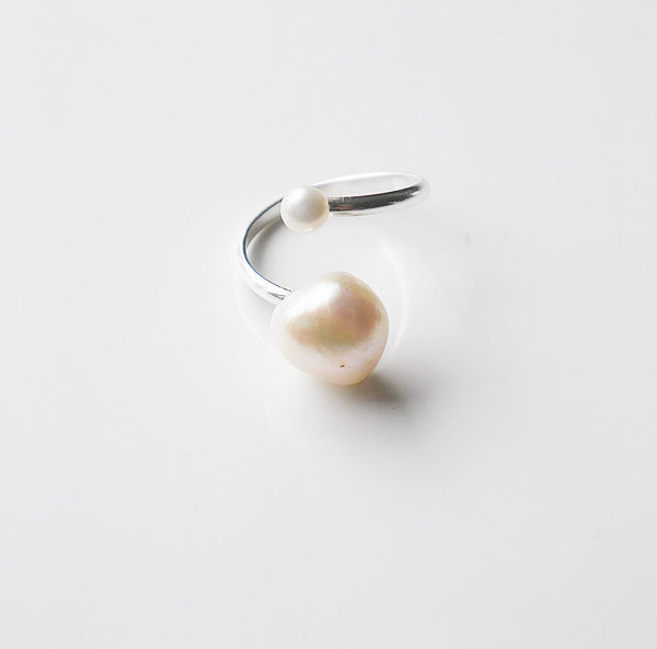 unique pearl ring adjustable white gold sterling silver waterproof dainty real pearl ring for cheap 