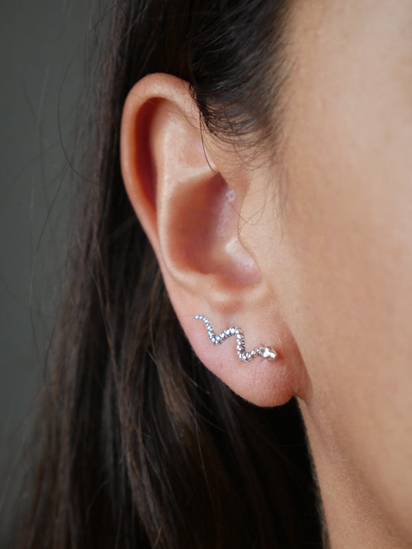 Snake Crawler earrings sterling silver 925 earring crawlers cool snake earrings for men and women Kesley Boutique Miami shopping in Brickell, jewelry store in Brickell, gift ideas everyday earrings that will not turn green instagram reels snake earrings that crawl up 