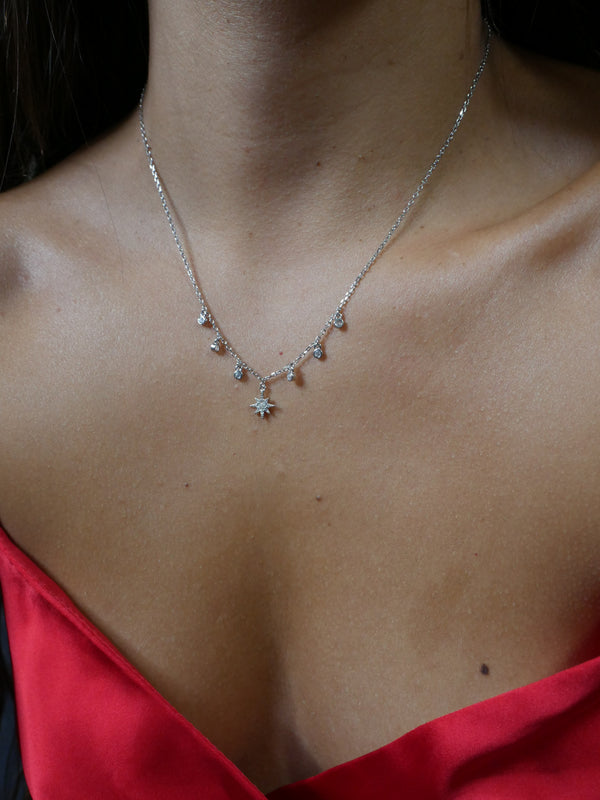star necklaces for winter Kesley Boutique Starburst charm necklace .925 sterling silver choker short necklaces with charms jewelry store in Miami gift shop waterproof everyday necklaces that will not turn green or tarnish holiday necklace ideas accessories wedding jewelry ideas bridesmaids 