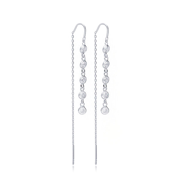 Long  Earrings with diamond cz  cubic zirconia sterling silver .925 earrings thread threader earrings light weight for sensitive ears Kesley Boutique 